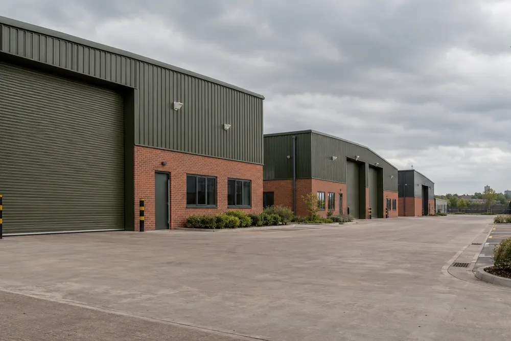 Commercial units and goods access road on a Merseyside industrial estate